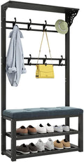Generic Exquisite Clothes Rail Rack Freestanding Garment Rack with 8 Hooks Coat Rack with Shoe Shelf Bench Industrial Hat Handbag Hanger for Narrow Hallway and Bedroom (Color : White grey, Size : 80