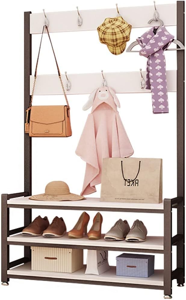 Generic Garment Rail Metal Foldable Coat Rack Stand, Freestanding Garment Rack, With Shoe Storage Bench And Hooks/B/60Cm, 100Cm