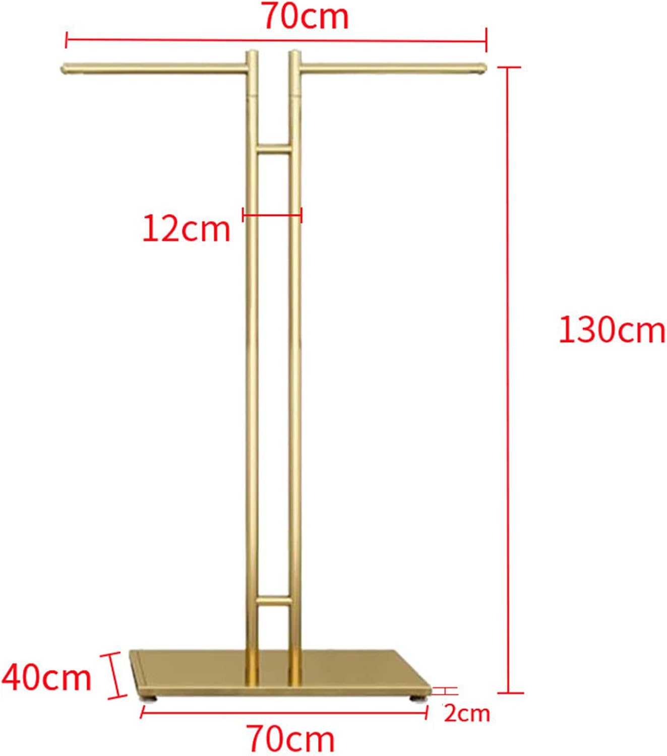 Boutique Metal Hanger Garment Display Stand, Creative Gold 2-way Clothing Rack With Straight Arms Entrance Porch Hanging Garment Rack, Suit Shirts Freestanding Garment Ra,Golden T Shape70*130CM