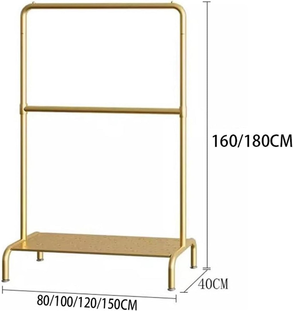 Heavy Duty Clothes Garment Rack, Freestanding Double Rod Clothing Hanger Stand with Storage Display Shelf for Hanging Clothes Boutique Store(Gold,80x160cm)