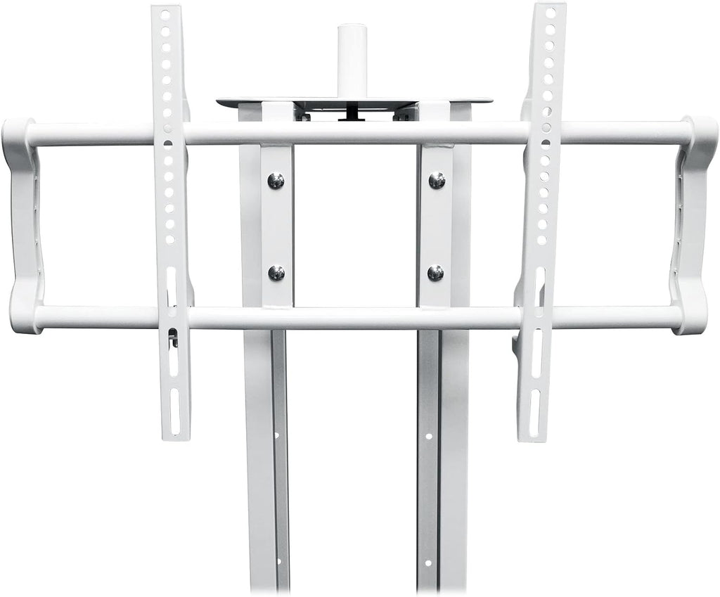 Rockville RTP33-TV Pro White Totem Stand 220 lbs DJ Speaker/Lighting/TV Mount, Detachable TV Mount, Adjustable 39-69 inch Height, Black/White Scrims, for DJs and Event Planners, 2-Piece