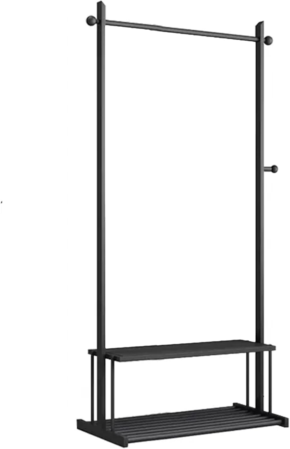 Heavy duty Garment rack Clothing Rack With 2 Tier Bottom Shelves, Metal Clothes Rail For Bedroom And Office, Freestanding Clothes Organizer For Hanging Clothes, Space Saving Coat (Black 80X40X165CM)