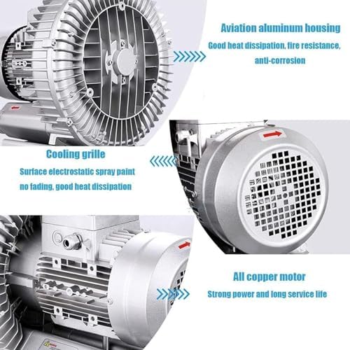 High-Pressure Regenerative Blower, 220V 50Hz Vortex Ring Vacuum Pump for Industrial Sewage Aeration, Aquarium & Fish Pond Oxygenation