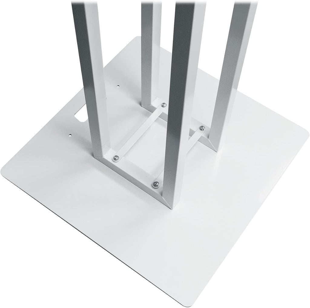 Rockville RTP33-TV Pro White Totem Stand 220 lbs DJ Speaker/Lighting/TV Mount, Detachable TV Mount, Adjustable 39-69 inch Height, Black/White Scrims, for DJs and Event Planners, 2-Piece
