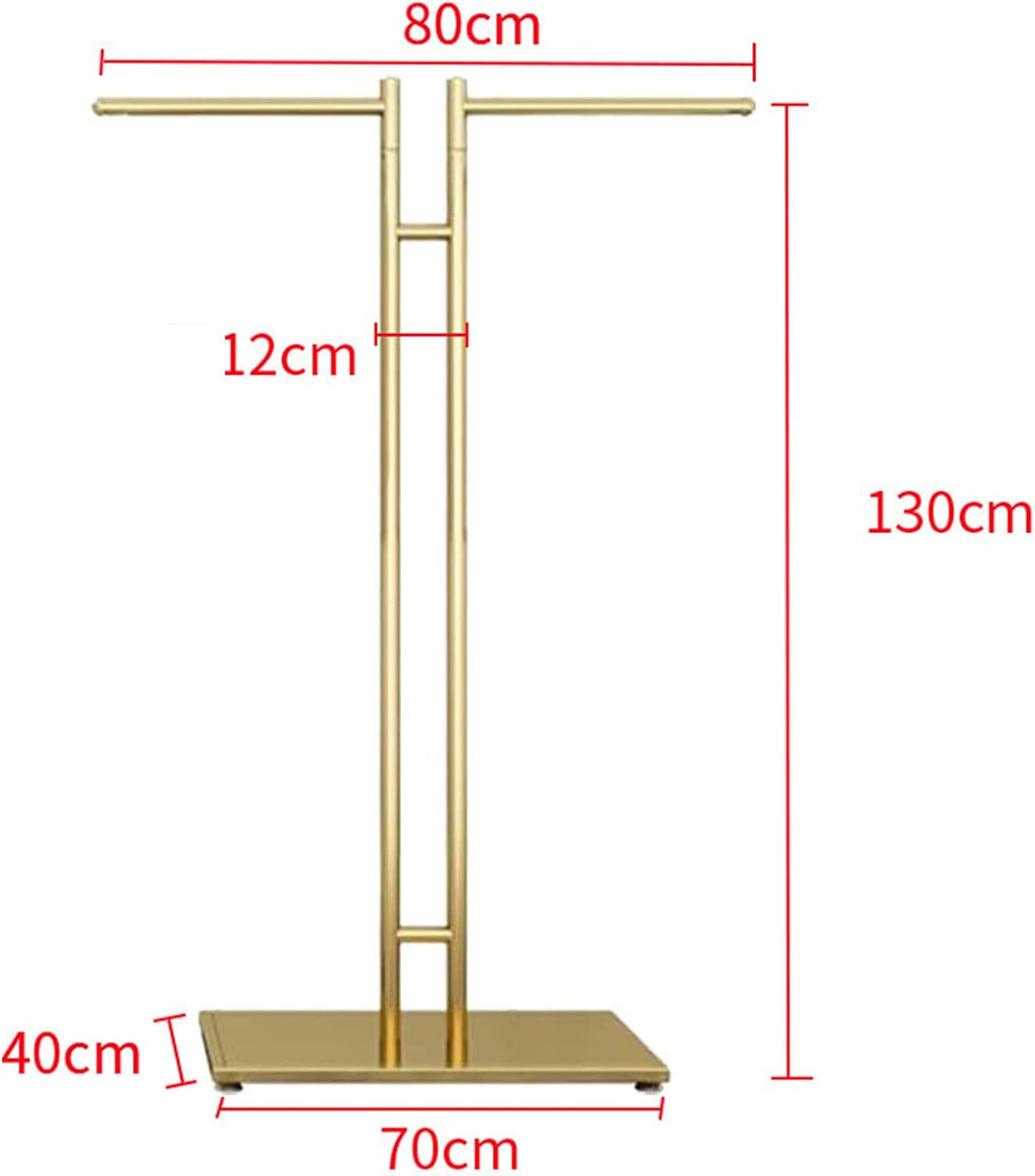 Boutique Metal Hanger Garment Display Stand, Creative Gold 2-Way Clothing Rack with Straight Arms Entrance Porch Hanging Garment Rack, Suit Shirts Freestanding Garme,Golden T Shape-80 * 130CM