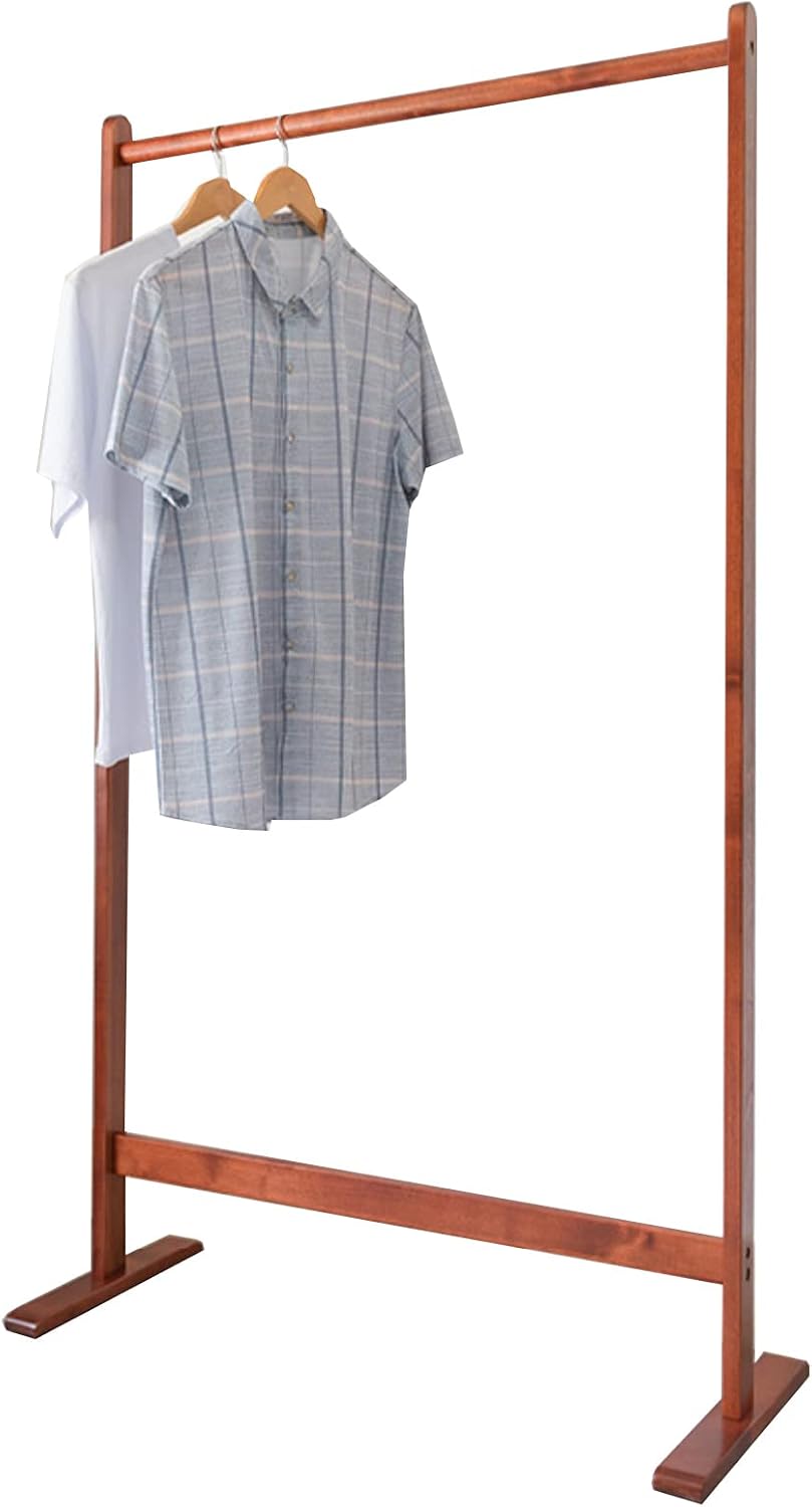Heavy Duty Garment Rack Solid Wood Clothing Rack for Hanging Clothes Large Capacity Clothes Rail for Bedrooms and Entryway Freestanding Coat Rack, Easy to Assemble (Red Brown 85X38X150CM)