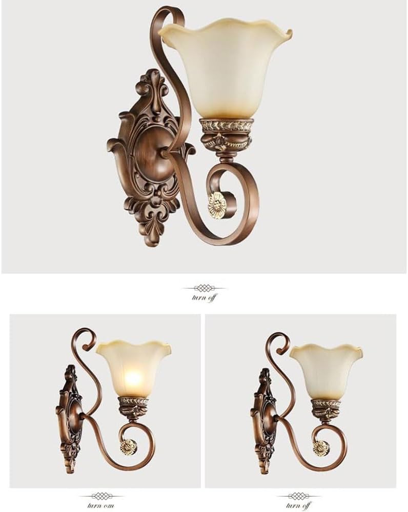 Vintage Floral Wall Sconces Set of 2,Resin Iron Lampshade Old Style Lamp Sconce Wall Decor with Glass Shades for Living Room Bedroom Hallway (2 Pack)