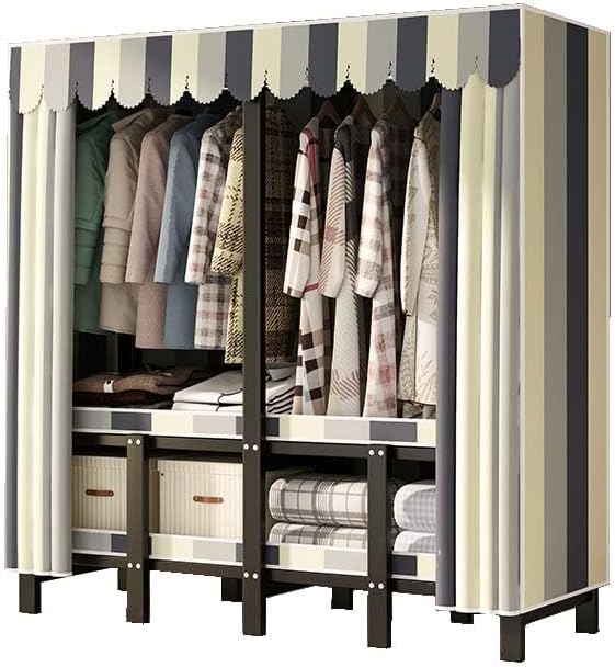 HUHJYUGE Wardrobe Closet with Cover, Portable Wardrobe Closet for Bedroom, Freestanding Clothes Garment Rack, Clothes Storage Organizer Shelves, Heavy Duty Closet Storage Organizer, for Cloakroom