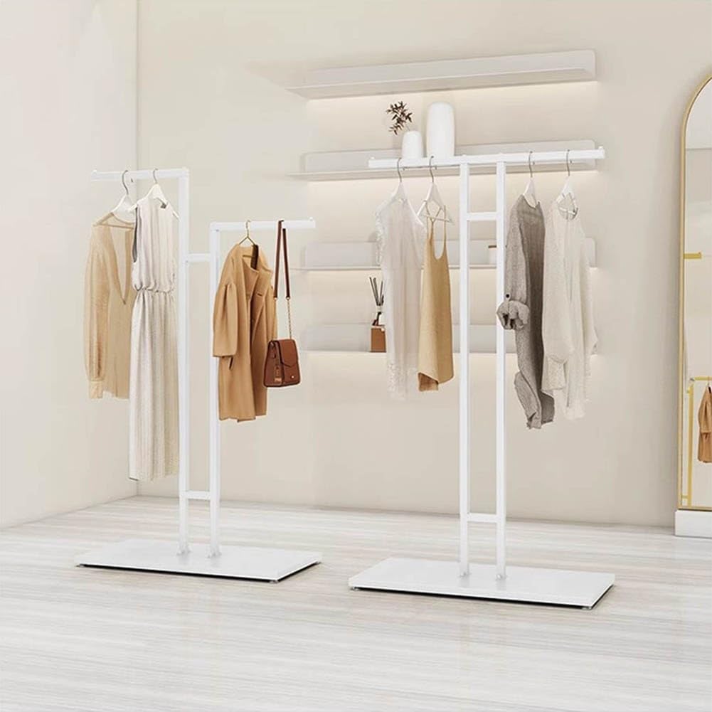 Garment Rack T-Shaped Hanging Rod Set of 2, Clothing Retail Store Display Stands Freestanding Metal Garment Racks 2-Way Suit Shirt Clothing Rack for Boutique/Laundry,