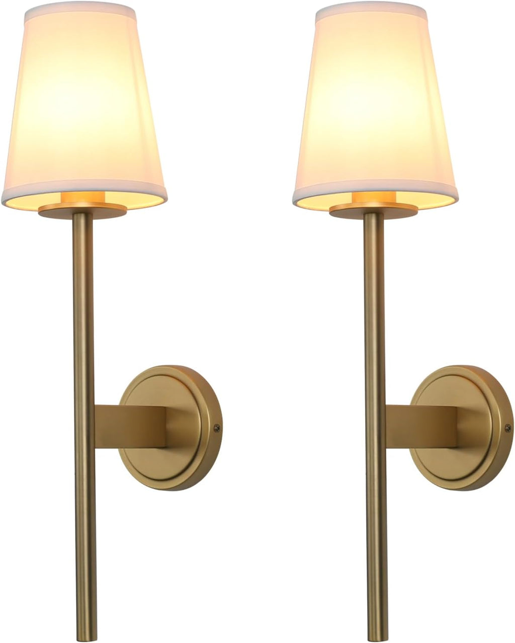 PERMO Set of 2 Modern Classy Vintage Wall Sconce with Flared White Textile Lamp Shade Living Room Bedside Reading Fireplace Area Wall Light Fixture (Antique)