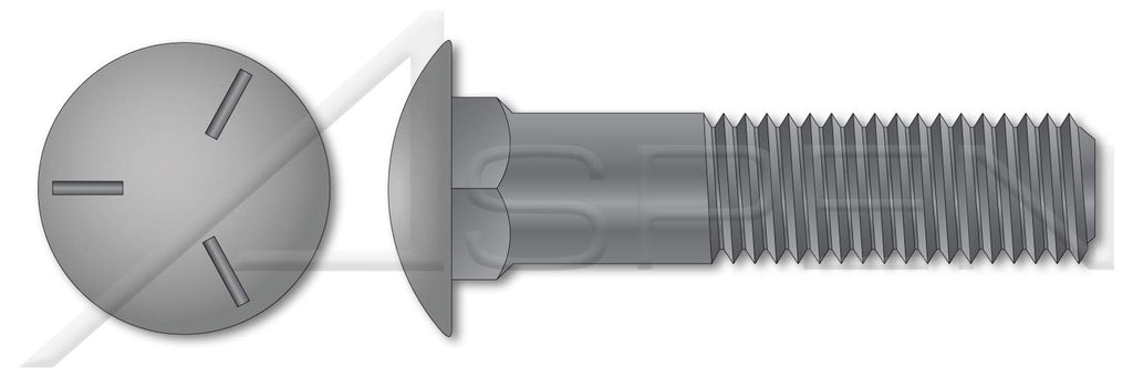 (120 pcs) 1/2'-13 X 6-1/2', Carriage Bolts, Round Head, Square Neck, Undersized Body, Part Thread, Grade 5 Steel, Plain