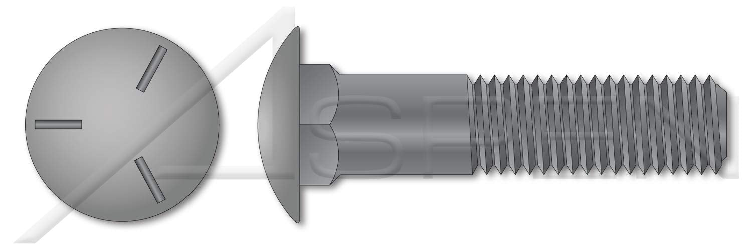 (100 pcs) 1/2'-13 X 7-1/2', Carriage Bolts, Round Head, Square Neck, Undersized Body, Part Thread, Grade 5 Steel, Plain
