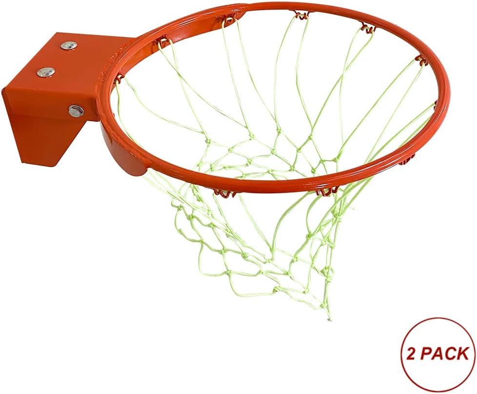 THUNDERBAY 18 inch Standard Double Spring Flex Reinforced Wall Mounted Basketball Rim, Two Nylon Nets Include One Nightlight Basketball Net
