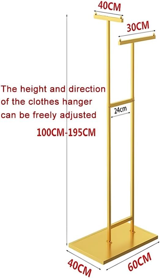 Double Rail Freestanding Garment Rack, Metal Iron Floor-Standing Lifting Clothes Hanger with Adjustable Height, Freestanding Clothing Store Display Rack, for Retail Boutique(Gold)