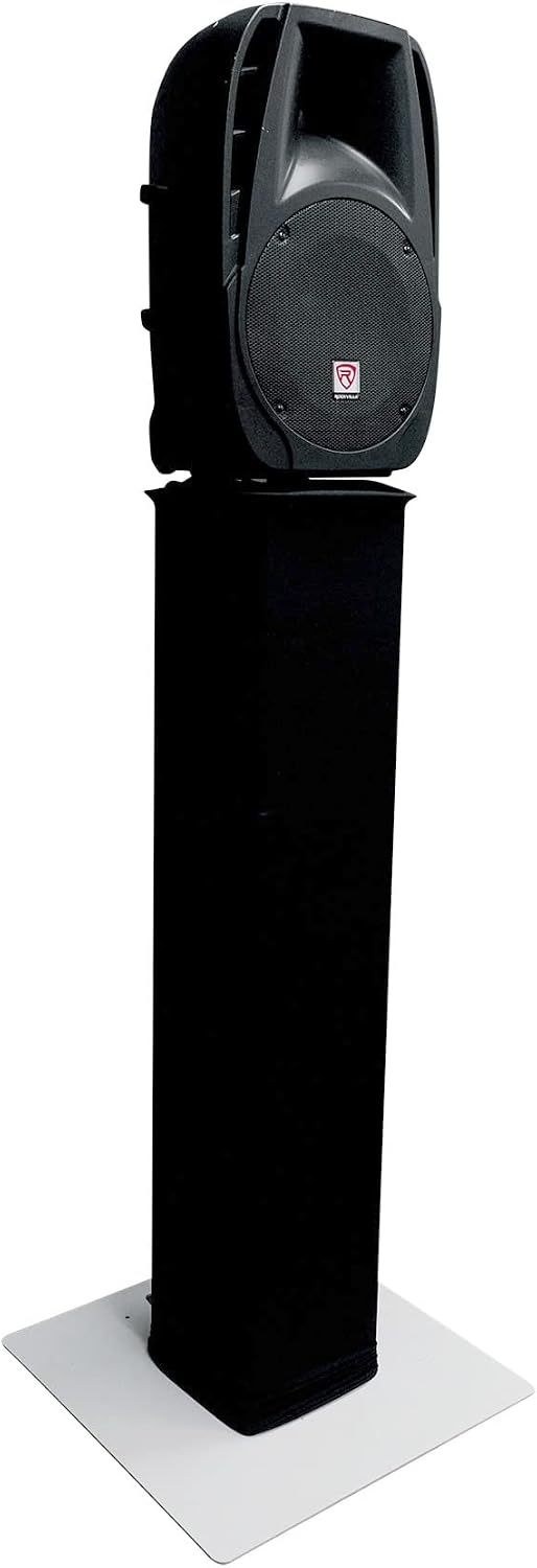 Rockville RTP33-TV Pro White Totem Stand 220 lbs DJ Speaker/Lighting/TV Mount, Detachable TV Mount, Adjustable 39-69 inch Height, Black/White Scrims, for DJs and Event Planners, 2-Piece