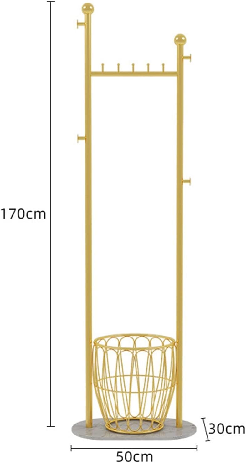 Gold Garment Rack with Storage Basket and Marble Base Free Standing Coat Hanger Rack Corridor Tree for Coats Hats Scarves and Handbags in Entryway,Hallway,Bedroom,Office (One Color-50*30*170cm