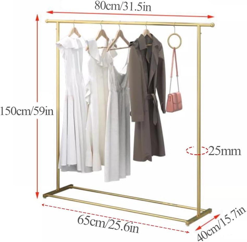 Clothes Garment Rack Freestanding, Single Rod, Clothes Rail with Storage Shelf, Clothing Organization for Bedroom, Laundry Room, Load Capacity 220lbs(80x40x150cm)