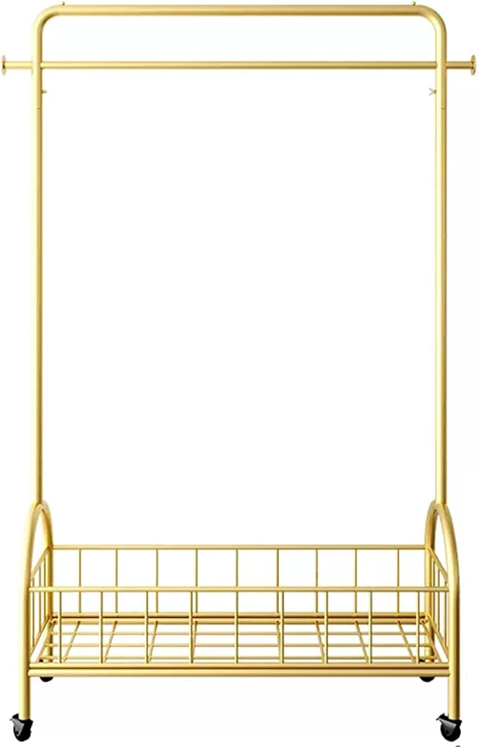 Heavy Duty Coat Rack, Garment Rack Metal Clothing Rack for Hanging Clothes On Wheels Space Saving Coat Rack with Storage Basket and 2 Hooks Freestanding Clothes Organizer (Gold 120X30X160CM)