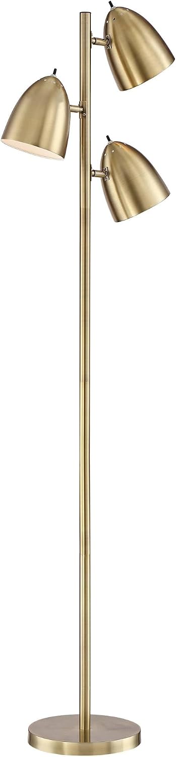 360 Lighting Aaron Mid Century Modern 64' Tall Standing Floor Lamps Set of 2 Lights Tree Task Adjustable 3-Light Gold Metal Aged Brass Finish Living Room Bedroom House Reading Office Home Decor
