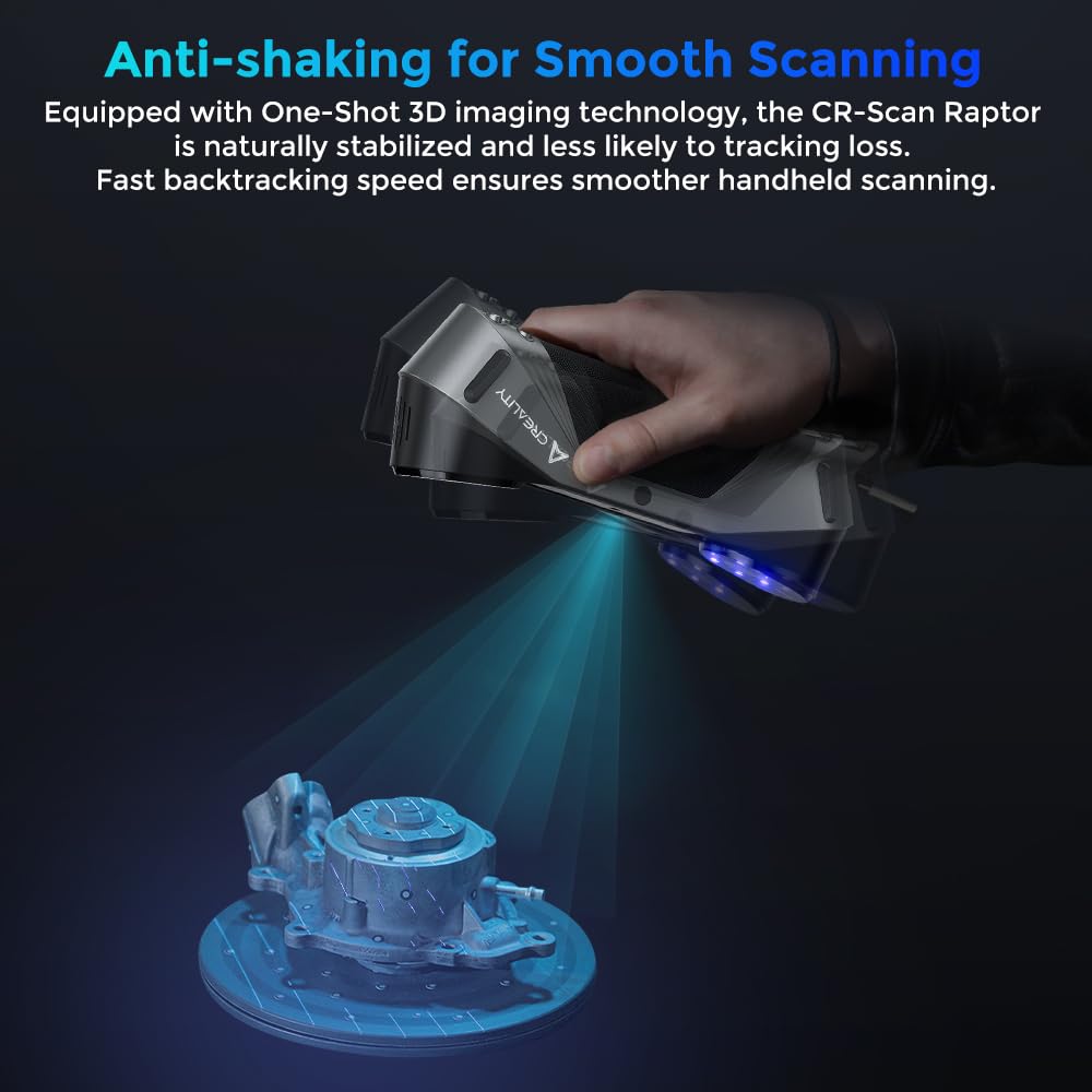 Creality 3D Scanner CR-Scan Raptor, Upgraded Handled 3D Scanner with Blue Laser Lines&NIR 60FPS 3D Scanning, 0.02mm Accuracy Anti-Shake Tracking 24-Bit Full-Color for iOS Mac Windows Android