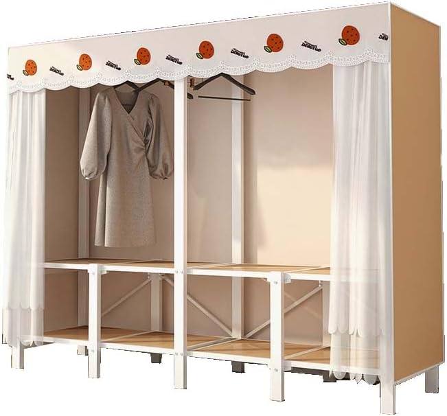 HUHJYUGE Portable Closets for Hanging Clothes, Free Standing Cloth Rack with Cover, Heavy Duty Wardrobe Metal Garment Rack, Spacious Large -Capacity Storage Space, for Bedroom Living Room