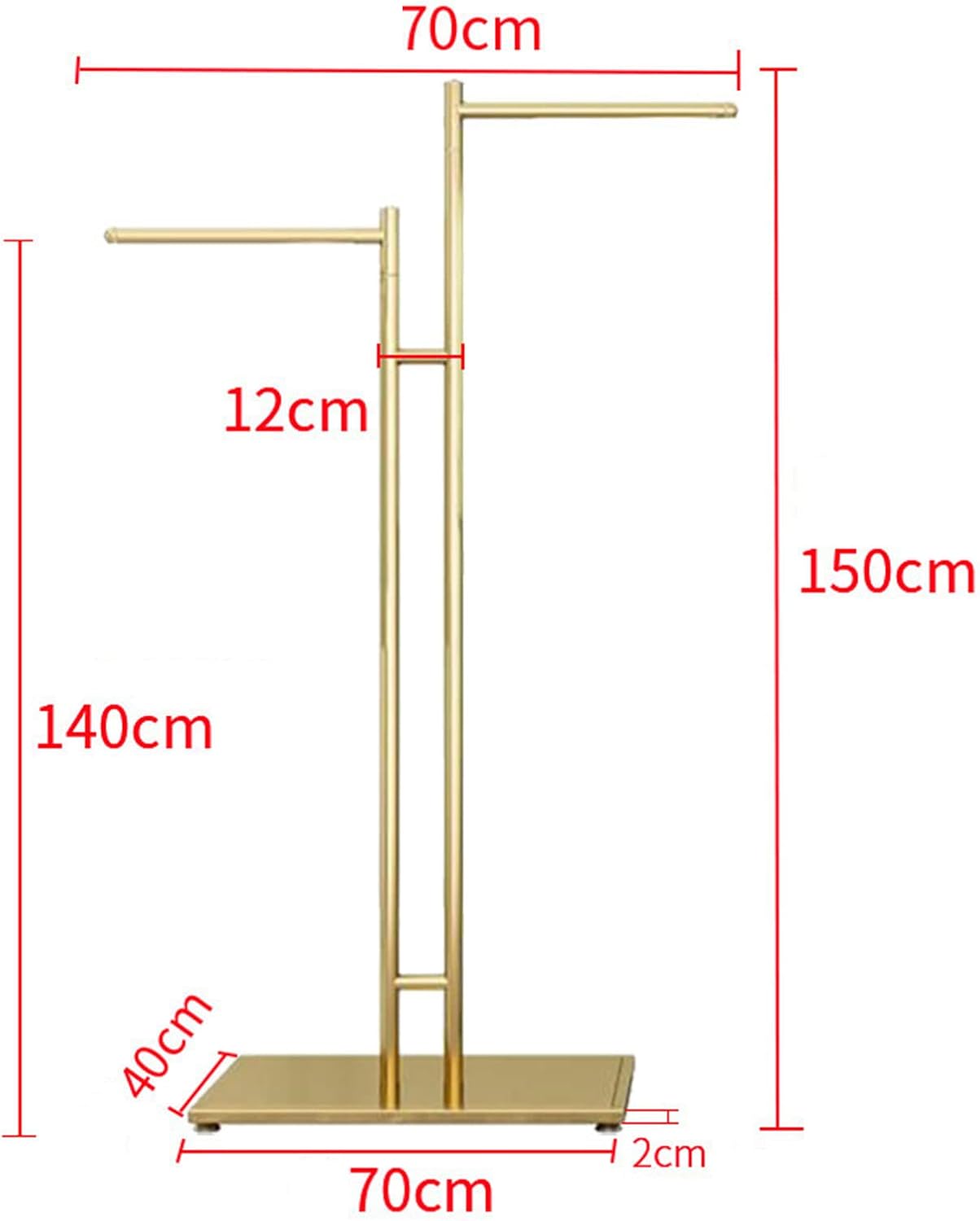 Boutique Metal Hanger Garment Display Stand, Creative Gold 2-Way Clothing Rack with Straight Arms Entrance Porch Hanging Garment Rack, Suit Shirts Freestanding Garment Rack Display Stand (Gold High a