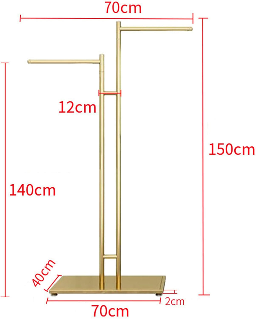 Boutique Metal Hanger Garment Display Stand, Creative Gold 2-Way Clothing Rack with Straight Arms Entrance Porch Hanging Garment Rack, Suit Shirts Freestanding Garme,Gold High and Low-70*150CM