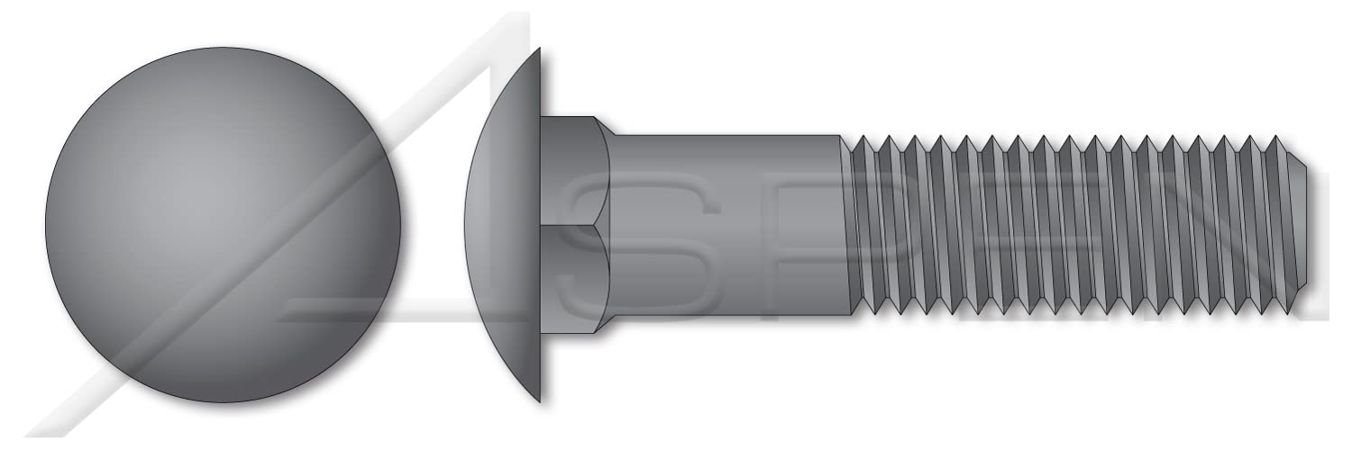 (100 pcs) 1/2'-13 X 18, Carriage Bolts, Round Head, Square Neck, Undersized Body, Part Thread, A307 Steel, Plain