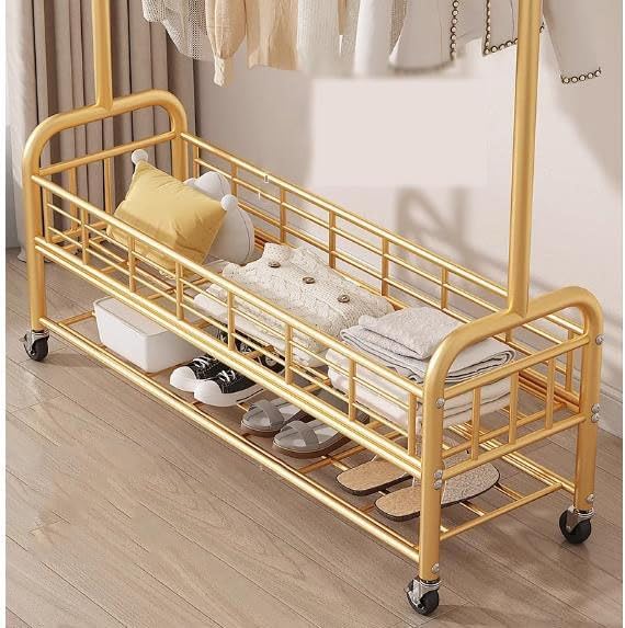 Clothes Rack, Garment Rack On Wheels,Sturdy Metal Frame for Hanging Clothes Such As Coats、Skirts、Shirts、Sweaters、Shoes、Bags、Scarves、etc,Gold Color，Golden 2 80cm