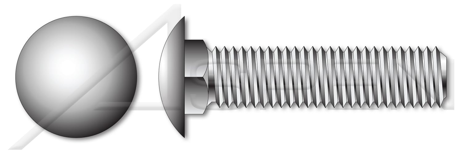 (100 pcs) M10-1.5 X 60mm, DIN 603 / ISO 8677, Metric, Carriage Bolts, Round Head, Square Neck, Full Thread, A4 Stainless Steel