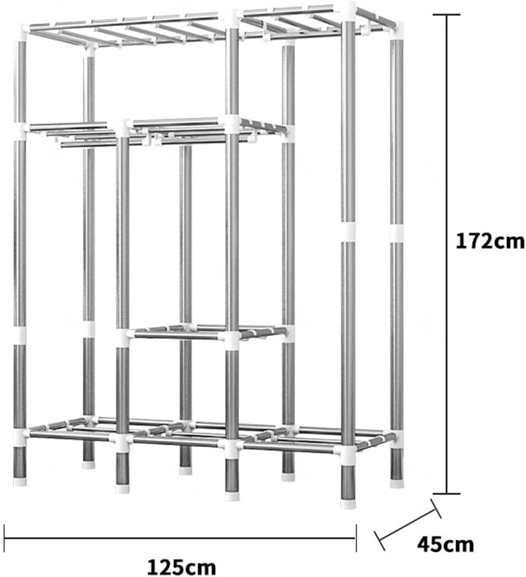 Covered Garment Rack Metal Clothes Rack with Cover Freestanding Wardrobe Closet for Bedroom Clothing Rack with 3 Hanging Rod and Shelves