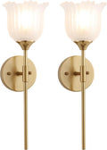 BYOLIIMA Gold Wall Sconce Set of 2 with Frosted Glass Shades Modern Mid Century Bathroom Vanity Wall Light Fixtures Industrial Brushed Brass Wall Lamp for Bedroom Mirror Living Room Restaurant
