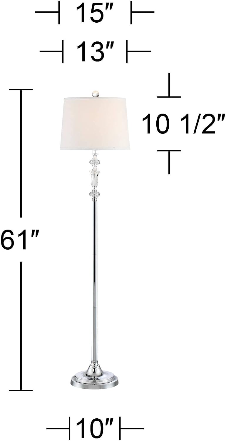 360 Lighting Montrose Glam Standing Floor Lamps 61' Tall Set of 2 Polished Steel Silver Crystal Glass White Fabric Drum Shade Decor for Living Room Reading House Bedroom Office