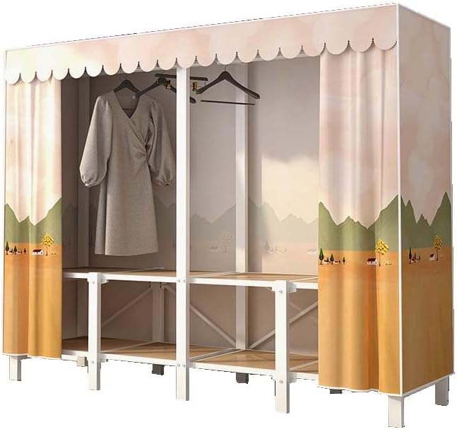 HUHJYUGE Portable Closets for Hanging Clothes, Free Standing Cloth Rack with Cover, Heavy Duty Wardrobe Metal Garment Rack, Spacious Large -Capacity Storage Space, for Bedroom Living Room