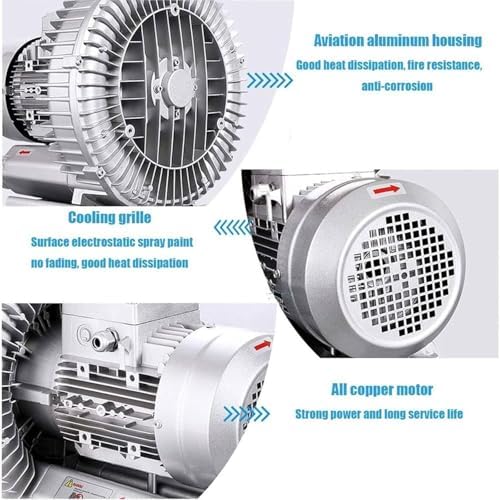 50Hz 220V Single Phase Regenerative Blower, High Efficiency Vortex Ring Blower for Waste Water Aeration, Fish Pond and Aquarium, 370W 0.50HP