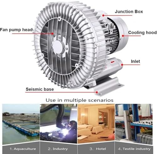 High-Pressure Regenerative Blower, 220V 50Hz Vortex Ring Vacuum Pump for Industrial Sewage Aeration, Aquarium & Fish Pond Oxygenation