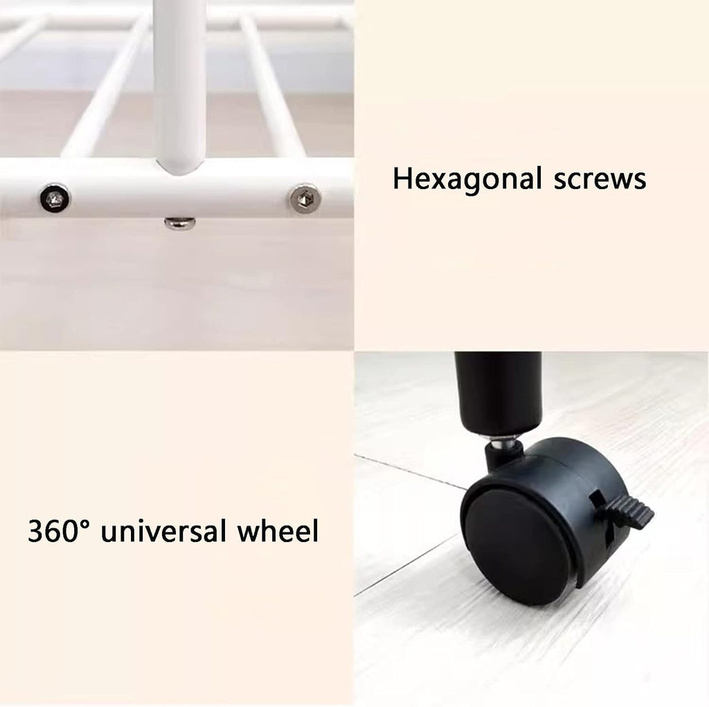 Heavy Duty Coat Rack, Garment Rack Portable Clothing Rack with Locking Wheels, Metal Clothes Rail, Freestanding Coat Rack with Shelves, Space Saving Clothes Organizer for Living Room (White)
