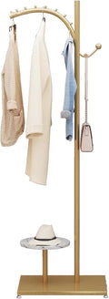 Heavy duty Garment rack Modern Clothes Display Rack For Boutique Retail, Freestanding Small Coat Rack With Hooks Ans Shelves, For Hanging Clothes, Bag, Space Saving Clothing Rack For Bedroom (Gold )