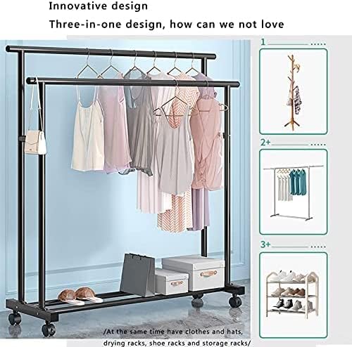 Industrial Heavy Duty Clothes Rack with Shelves Free Standing Metal Coat Rack for Garment Storage Black (100x40x151cm)