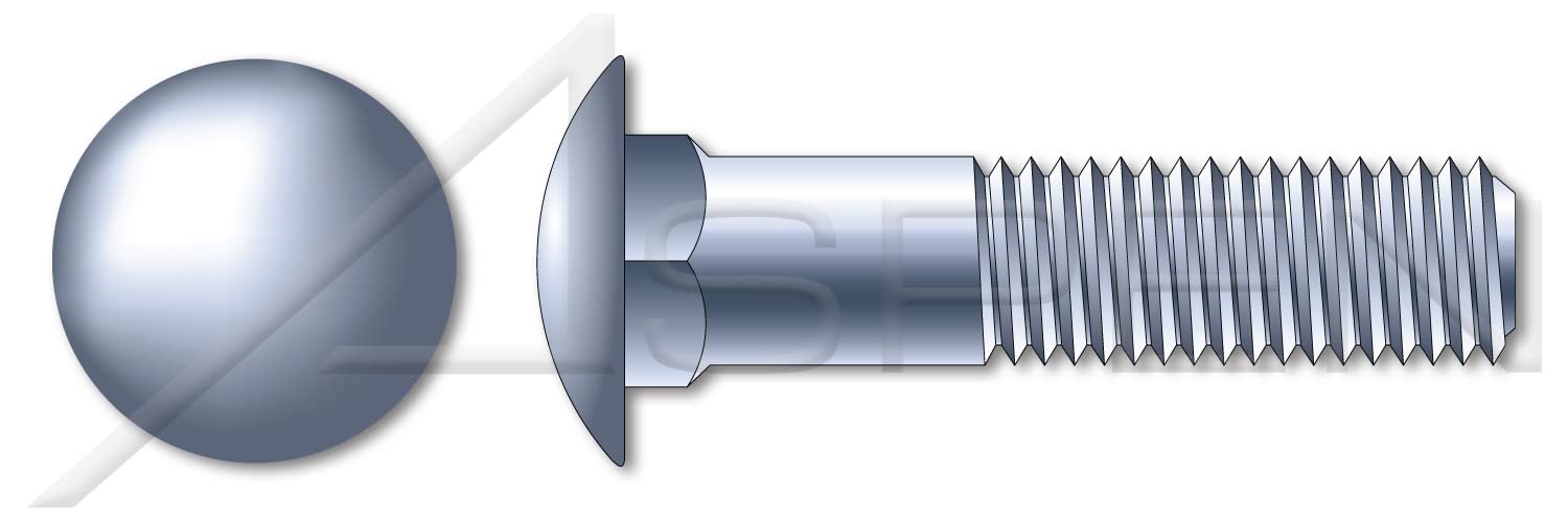 (100 pcs) 1/2'-13 X 13, Carriage Bolts, Round Head, Square Neck, Part Thread, A307 Steel, Zinc