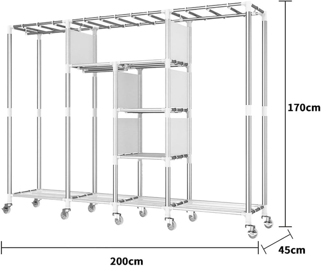Extra Large Wardrobe Closet With Wheels Heavy Duty Metal Garment Rack Free-Standing Rolling Clothes Rack With Cover For Bedroom (Color : C, Size : 200x45x170cm)