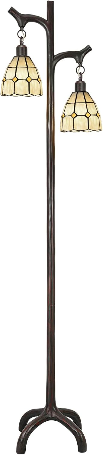 68' Tiffany Style Stained Glass Floor Lamp for Living Room,Modern Industrial Vintage Standing Floor Lamp for Bedroom,Stepless Dimmable Rustic Tree Trunk Tall Lamp for Study Room (Bulb Included)