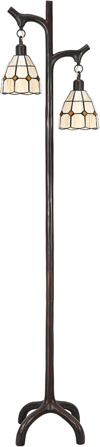 68' Tiffany Style Stained Glass Floor Lamp for Living Room,Modern Industrial Vintage Standing Floor Lamp for Bedroom,Stepless Dimmable Rustic Tree Trunk Tall Lamp for Study Room (Bulb Included)