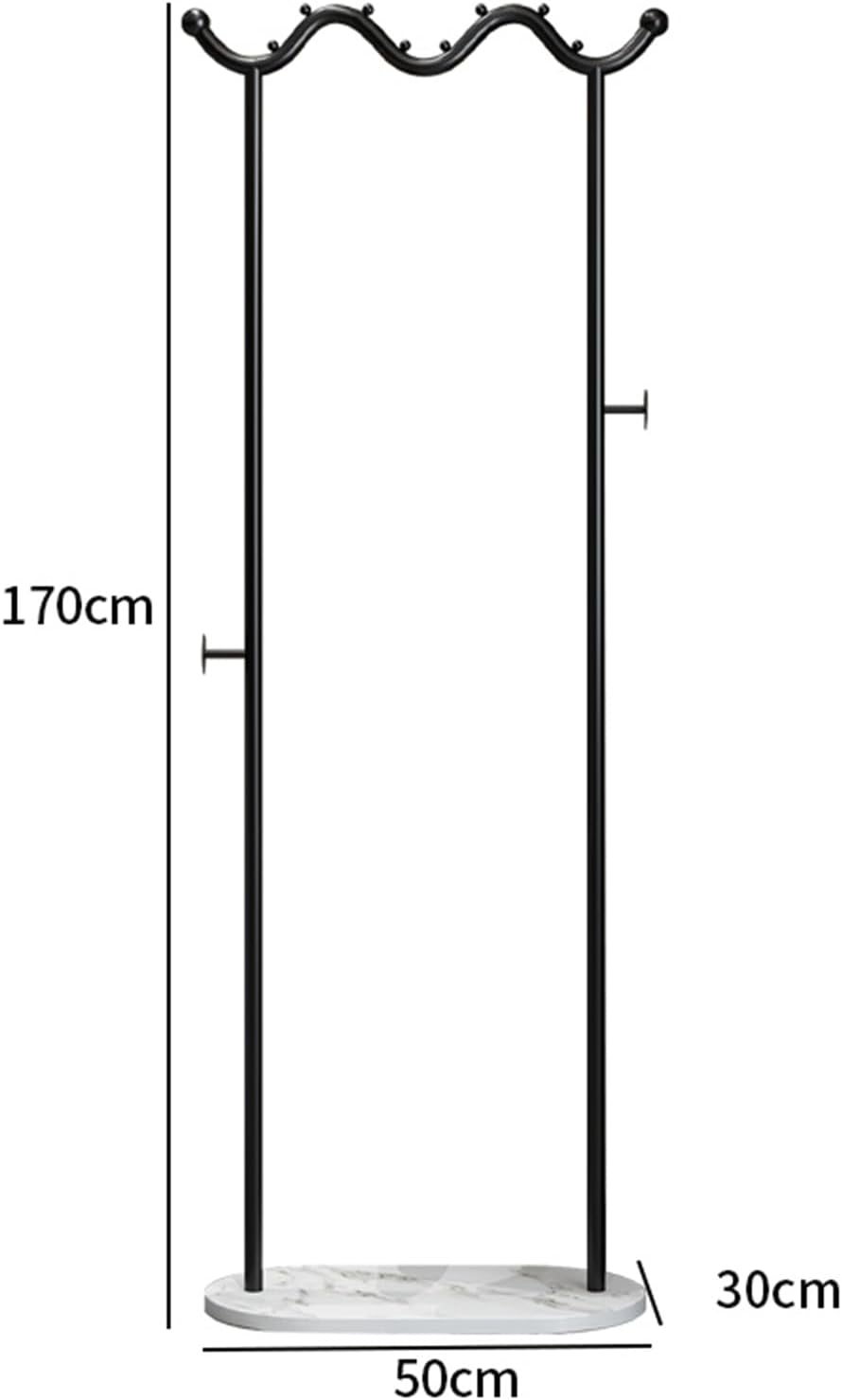Heavy duty Garment rack Modern Metal Clothing Rack With Marble Base, Freestanding Coat Rack With Hanging Rod And 2 Hooks, Space Saving Clothes Organizer For Bedroom And Office, 50X30X170CM (Black+whi
