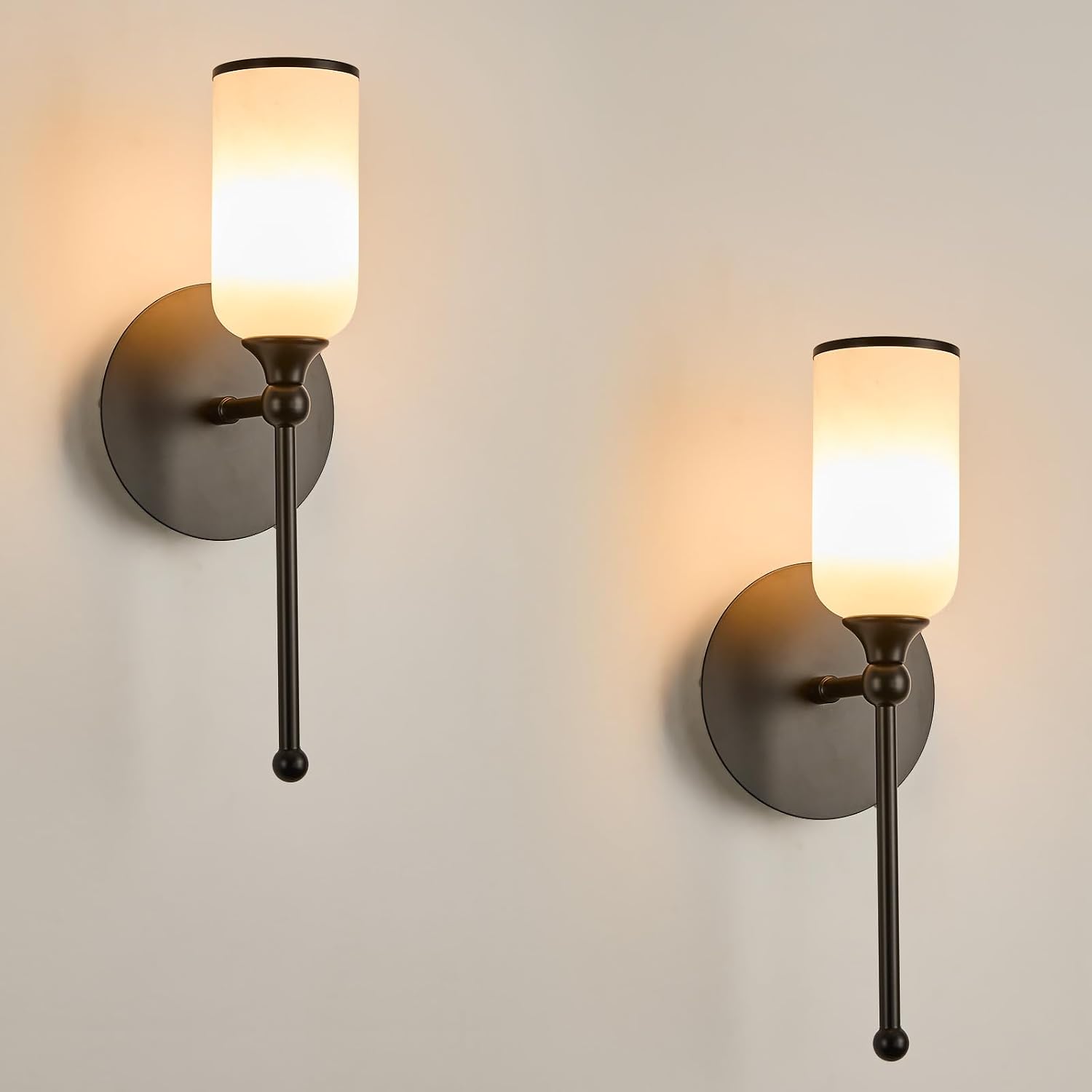 Alabaster Wall Sconce Set of Two, 15.4inch Natural Marble Lampshade Wall Sconce, Hardwired Sconce LED Modern Wall Lamp for Bedroom, Stairs, Living Room, Bedside, Hallway Black