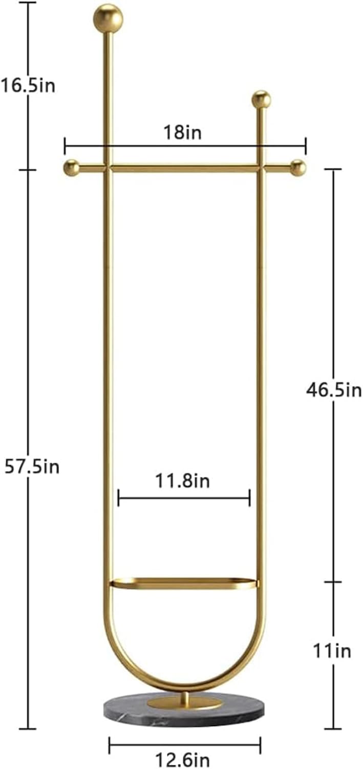 Heavy Duty Garment Rack Modern Gold Coat Racks Freestanding for Hanging Clothes,Heavy-Duty Metal Clothing Rack with Marble Base, for Bedroom, Living Room, Boutiques,12.6x74 Inches