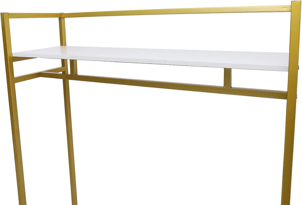 Garment Rack with Bottom Shelf, 2-Tier Clothing Rack for Hanging Clothes, Freestanding Heavy Duty Metal Clothes Rack Shoes Bags Clothes Organizer with Adjustable Foot Pads for Retail Display, Gold