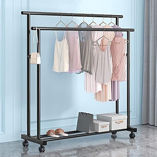 Industrial Heavy Duty Clothes Rack with Shelves Free Standing Metal Coat Rack for Garment Storage Black (100x40x151cm)