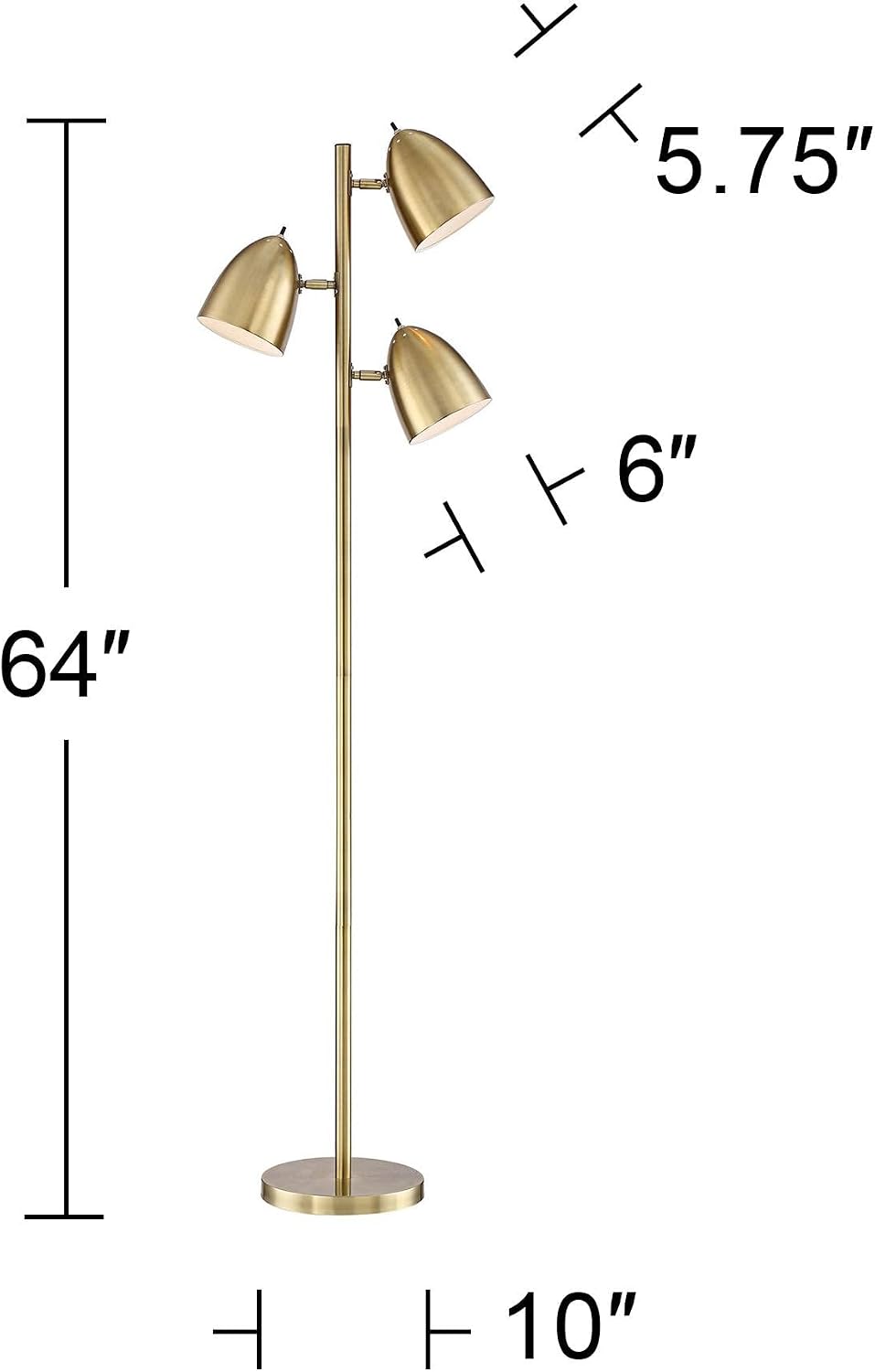 360 Lighting Aaron Mid Century Modern 64' Tall Standing Floor Lamps Set of 2 Lights Tree Task Adjustable 3-Light Gold Metal Aged Brass Finish Living Room Bedroom House Reading Office Home Decor