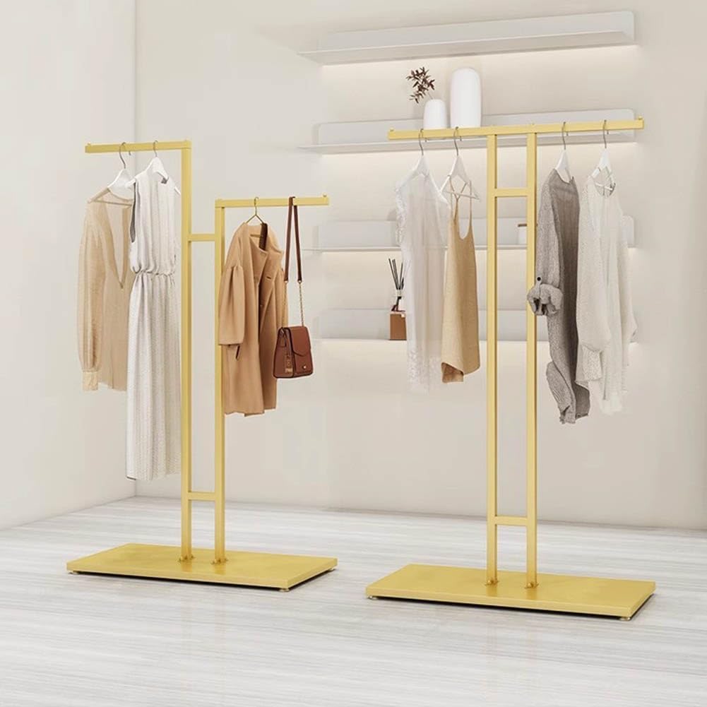 Garment Rack T-Shaped Hanging Rod Set Of 2, Clothing Retail Store Display Stands Freestanding Metal Garment Racks 2-Way Suit Shirt Clothing Rack For Boutique/Laundry ( Color : Gold , Size : 2PCS )